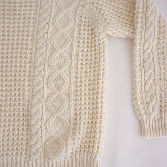 Vintage Cream Cable Knit Textured Aran Fisherman Sweater Cotton Blend XL - Picture 5 of 9